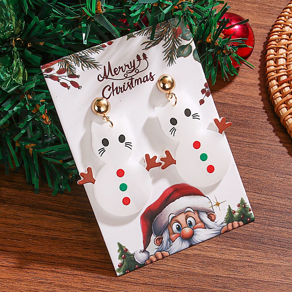 Acrylic Christmas Dangle Earrings for Women Christmas Tree House Cat Snowman Gingerbread Winter Earrings Christmas Jewelry