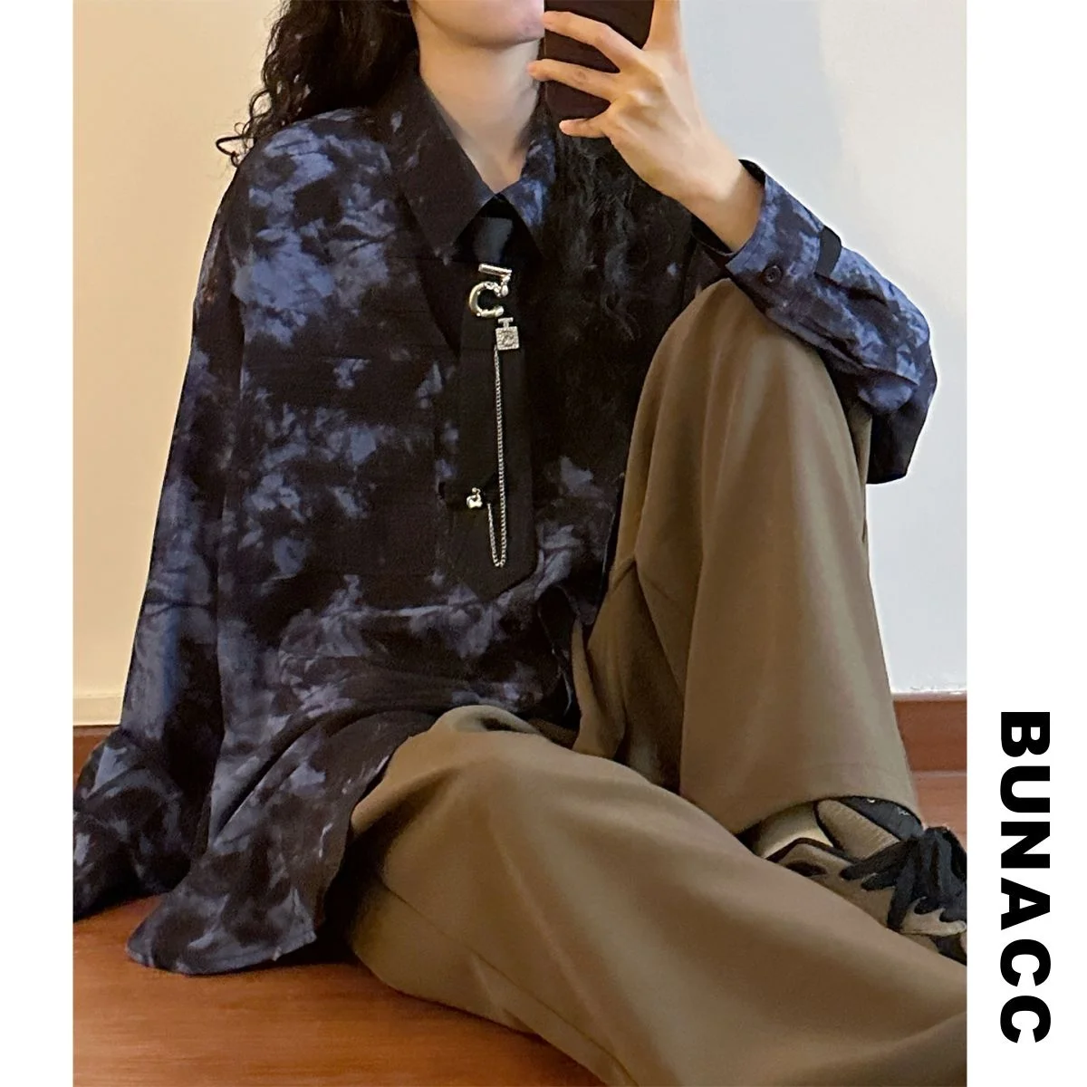 

Женская свободная рубашка с длинным рукавом в американском ретро-стиле, с принтом, свободного кроя, повседневная, с воротником