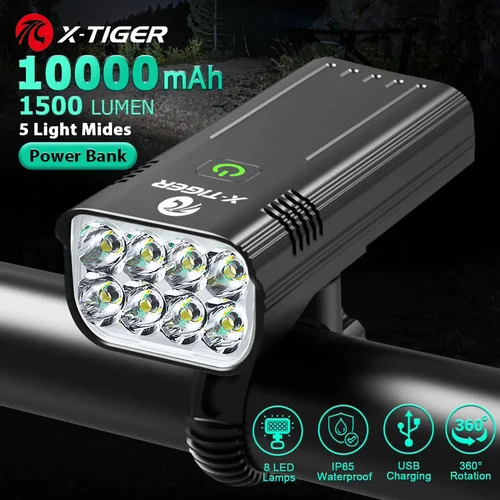 Juego de luces X-TIGER para bicicleta, lámpara delantera IPX5 resistente al agua, recargable, 10000mAh