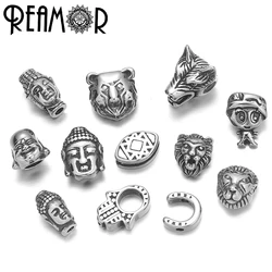 REAMOR 5pcs 2mm Small Holes Stainless Steel Beads Buddha Fatima Hand Beads For DIY Beaded Bracelet Jewelry Making Accessories