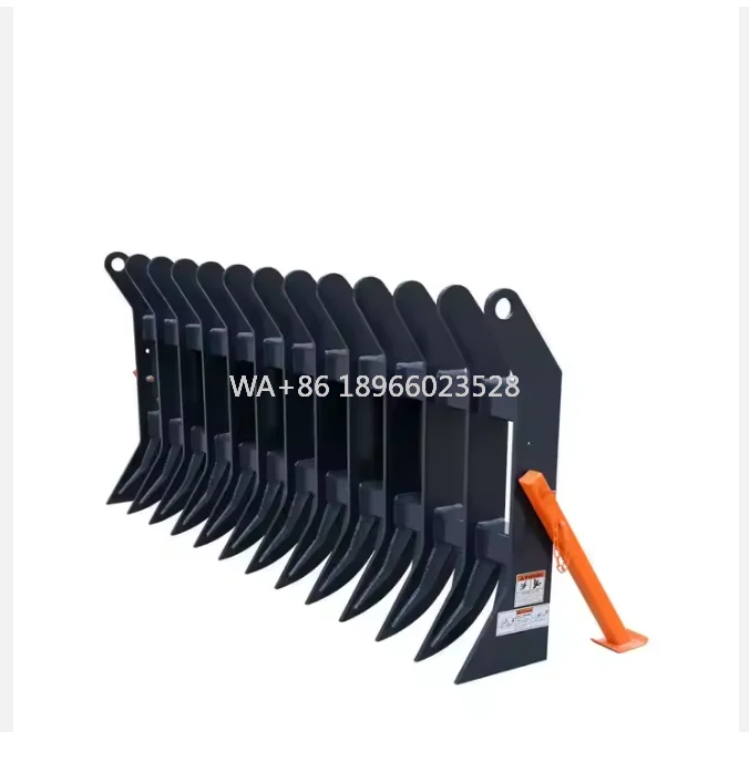 

72-Inch Skid Steer Root Debris Rake Attachment Universal Mount 6\" Tine Spacing 30-50 HP Skid Steers TMG-SDR72 Excavator Rake
