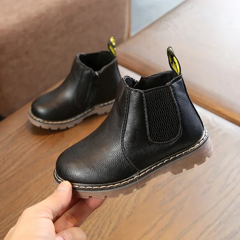 Bottes d'équitation en cuir souple pour enfants, fourrure chaude, bottes de rinçage pour garçons, chaussures décontractées pour bébés filles, mode pour enfants, automne, hiver, 2024