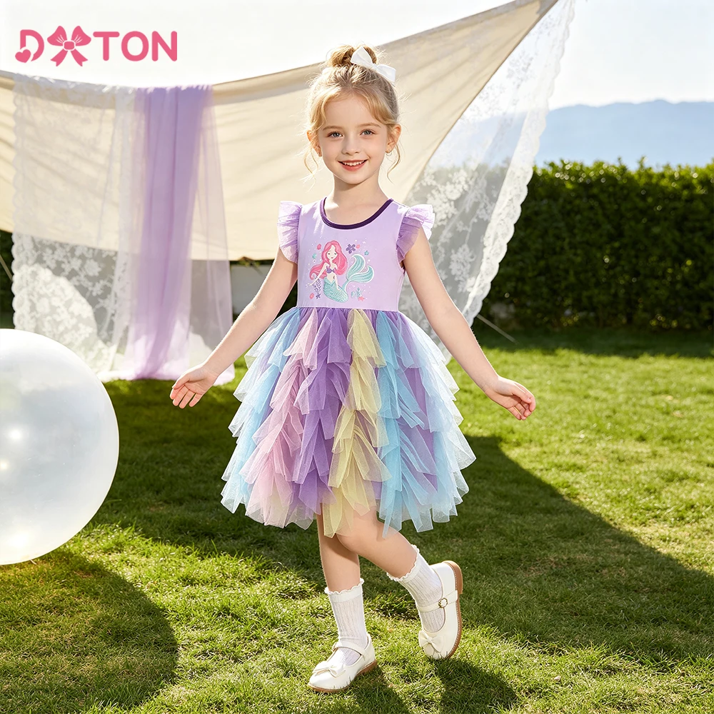 DXTON Prinzessin Meerjungfrau Kleider Rüschen Mädchen Tutu Kleid Mehrlagiges Mesh Sommer Kinder Mädchen Geburtstagsgeschenk Kinder Urlaubskleidung
