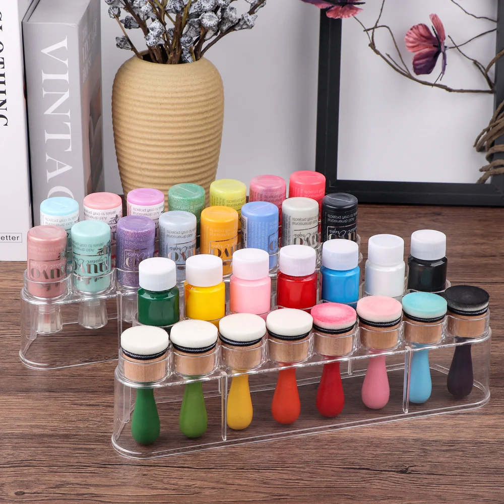 11.5x3x3.3inc Clear Storage Rack Craft Paint Organizer Holds 15 Each for Acrylic Paints/accents/glitter Glues Storage Container