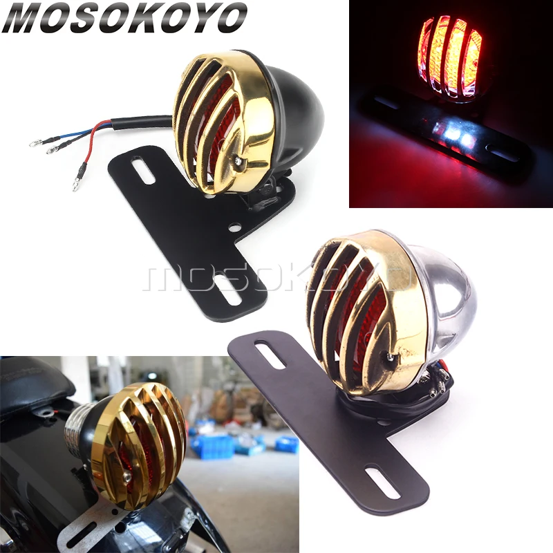 Vintage Motorcycles 12V LED Rear Brake Taillights Grille Cover Stop Taillamp For Harley Dyna Cafe Racer Custom Bobber Chopper