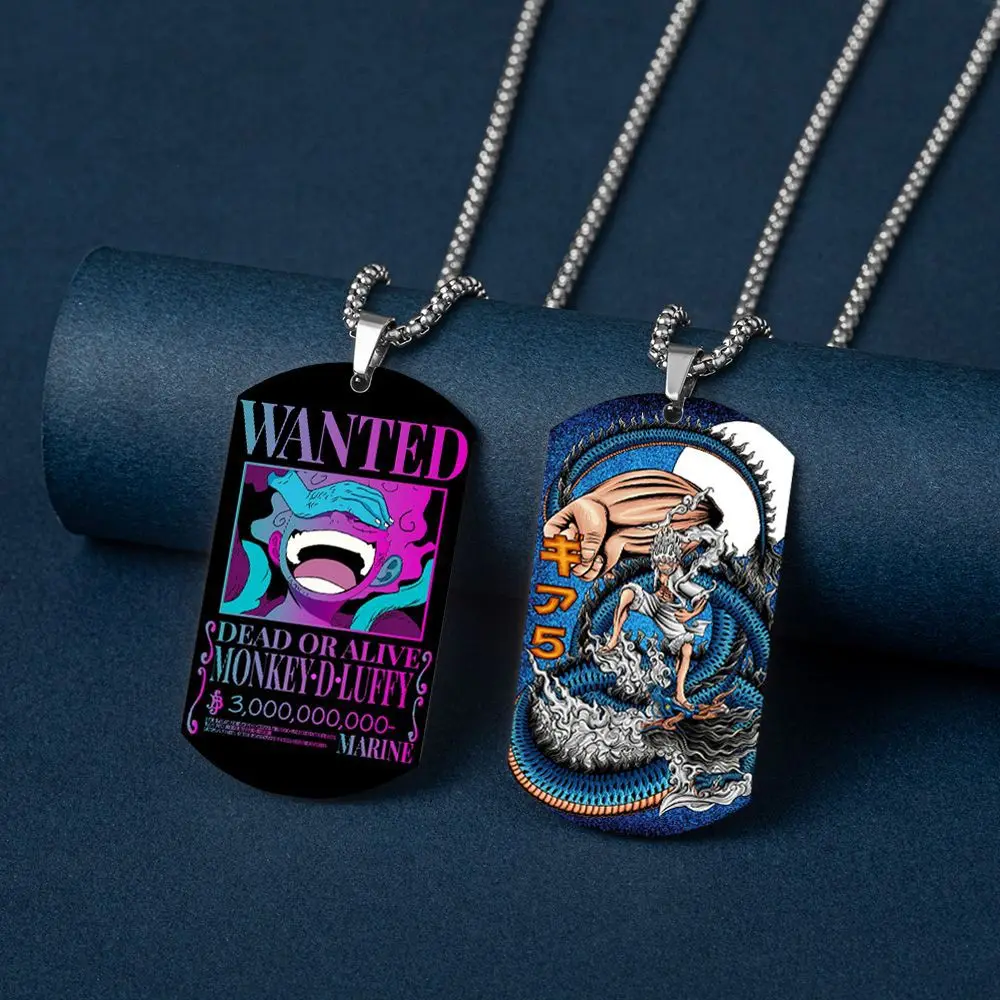 Anime One Piece Cartoon Figure Stainless Steel Necklace Color-printed Order Arrest Wanted Notice Rectangular Necklace Gifts Toy view 2