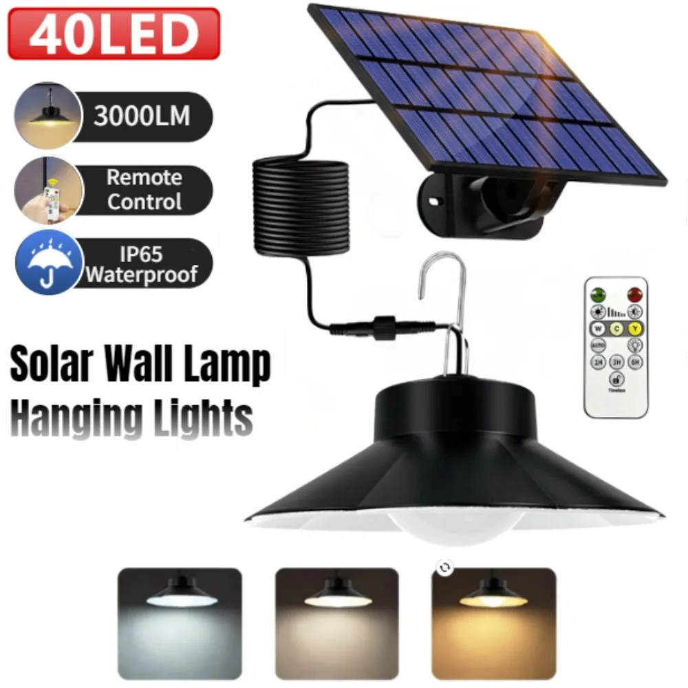 

Solar Chandelier Outdoor IP65 Waterproof LED Lamp 3 Lighting Colors Pendant Light with Remote Control for Indoor Shed Barn Decor