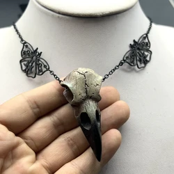 Moth Black Butterfly Raven Skull Necklace Moth Bird Skull Necklace Crescent Magical Skull Jewelry Witch Pagan Wiccan Pendant