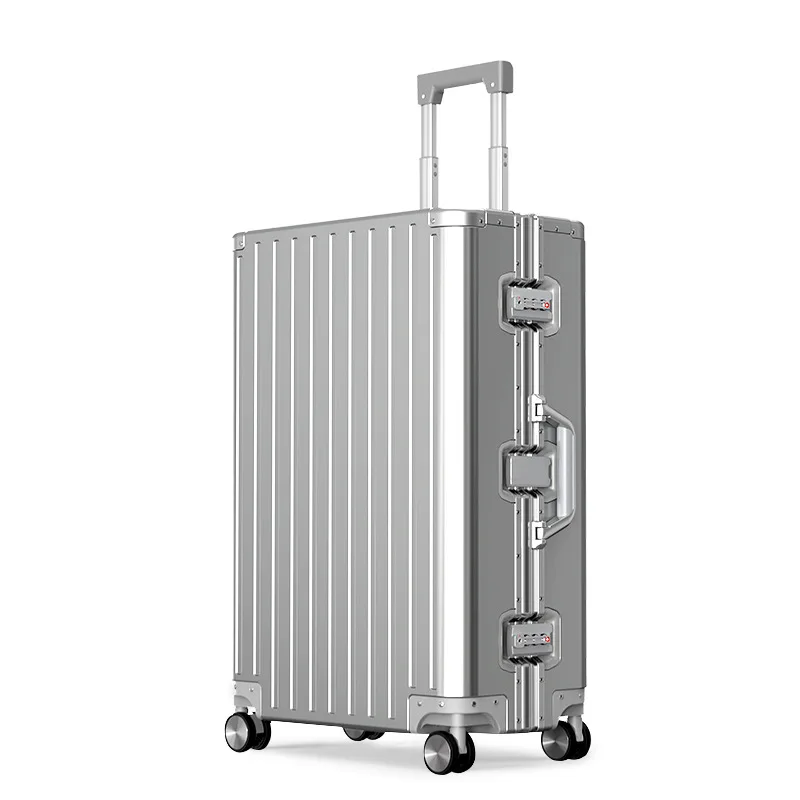 Aluminum-Magnesium Alloy Password Luggage With Wheels Trolley Case  Carry On Travel Luggage Boarding Metal Hard