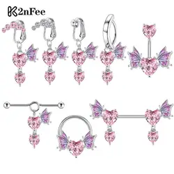 Heart-shaped Wings Nose Piercing Belly Nipple Ring Nose Stud Butterfly Ear Bone Nail Body Jewelry Stainless Steel Navel Ring