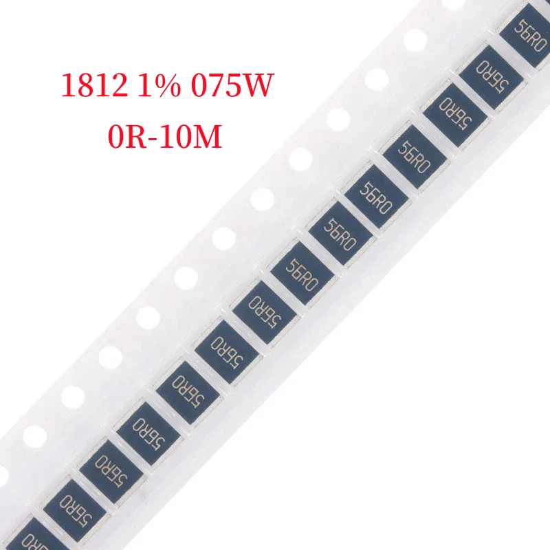 50pcs/lot 1812 1% 0.75W 0R-10M SMD Chip resistor 0 10 22 100 150 220 470 510 ohm 1K 2.2K 4.7K 10K 100K 220K 510K 1M 2.2M 5.1M