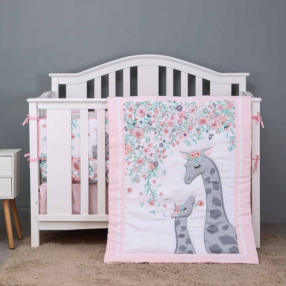 

7Pcs Giraffe Baby Bedding Crib Set for Standard Size baby bed bumper protector cuna (4Bumper Crib Sheet Comforter Crib Skirt)