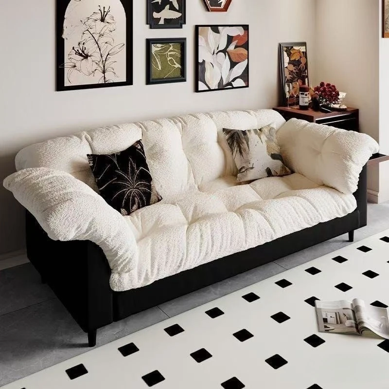

Retro fabric sofa living room new double straight row small apartment bedroom rental room lazy modern simple sofa
