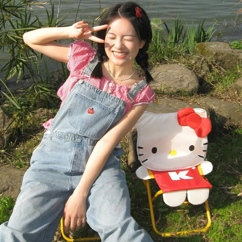 

Cartoon Hellokitty Outdoor Portable Folding Beach Chair Multi-Functional Home Use Small Stool Gift Lightweight Travel Essential