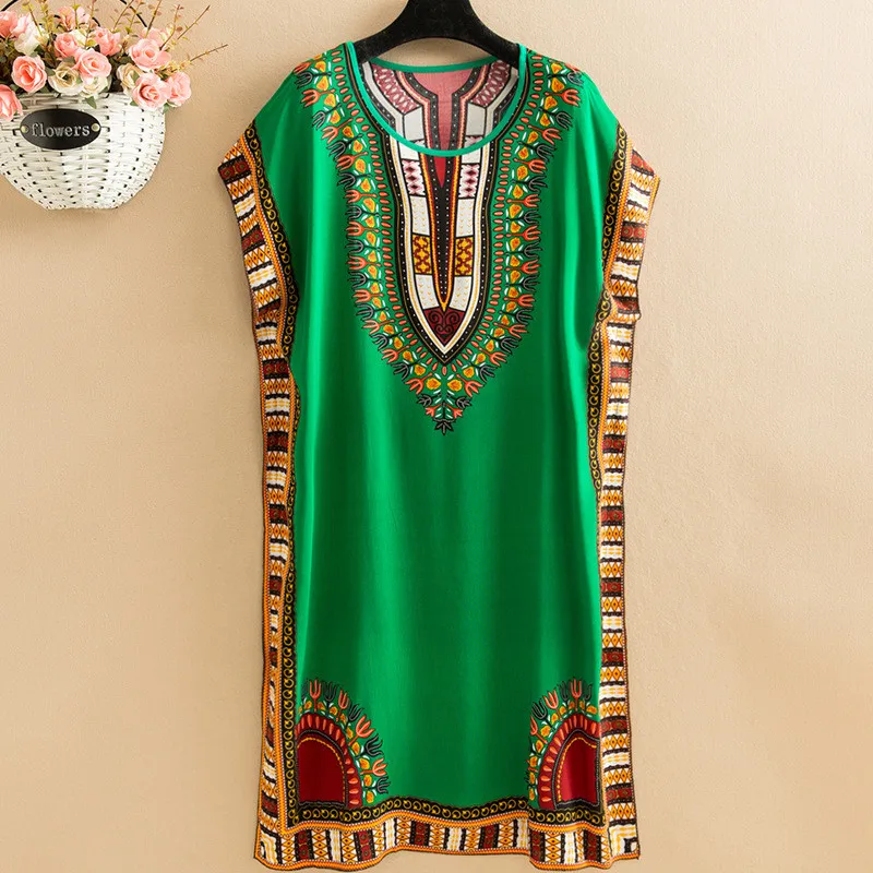 Ethnic Style Nightdress Beach Sleeveless Summer Dress Loose Bat Sleeve Nightgowns Women Sleepwear Nightshirt Casual Mother Dress