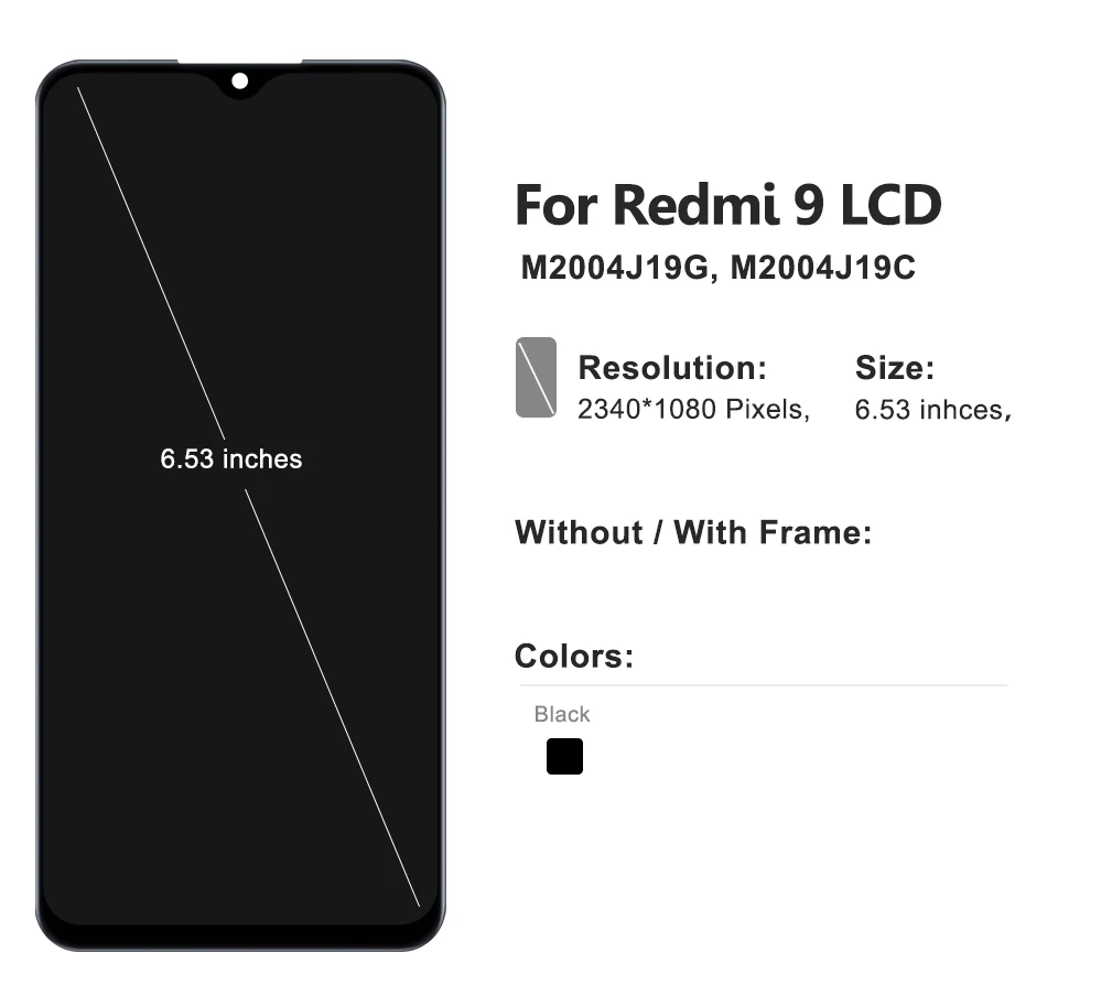 ЖК-дисплей 6,53 дюйма для Xiaomi Redmi 9, сенсорный экран с дигитайзером в сборе для Redmi 9 M2004J19G, M2004J19C, ЖК-дисплей с рамкой