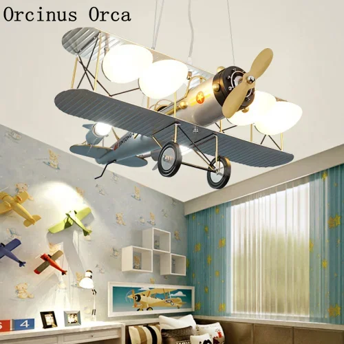 New Art Color Fighter Chandelier Boys'Bedroom Children's Room  Modern Cartoon Creative LED Aircraft Chandelier