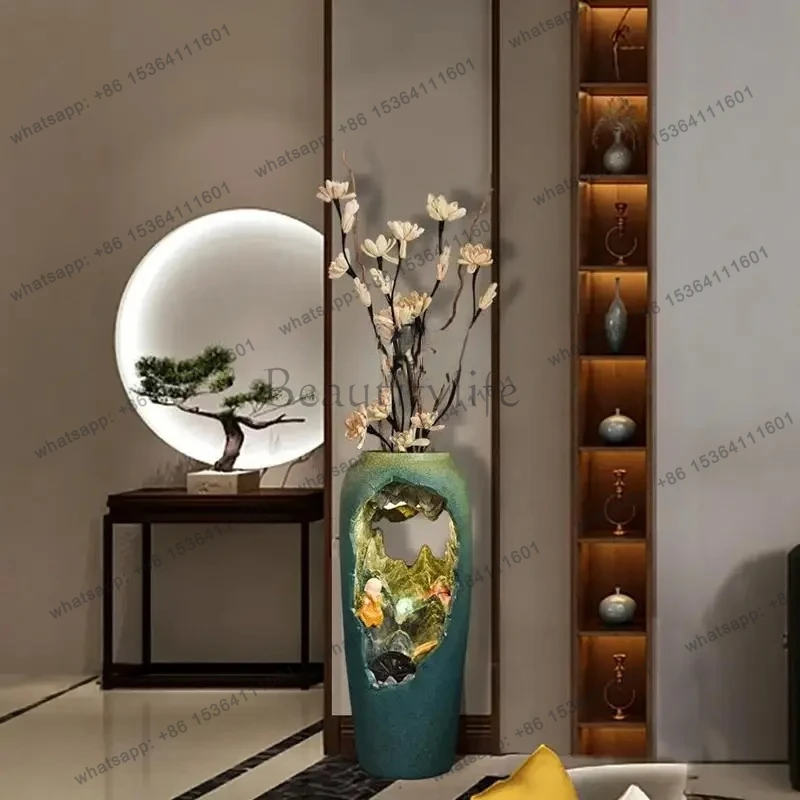 SSSLXChinese home vase flower arrangement flowing water circulation zen light luxury rockery housewarming gift