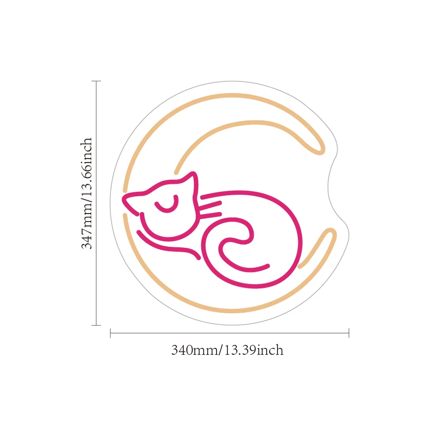 Moon and Cat Neon Sign Magic Cat Moon Light Sign Anime Neon Sign Art Wall Decor Lights for Girls Room USB Powered Led Neon Sign