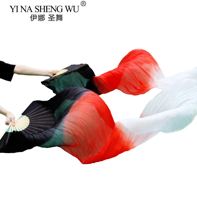 عالية الجودة 100% الحرير الخيزران الأضلاع مراوح الرقص الطويلة 1 زوج اليدوية مصبوغ الحرير مراوح الرقص الشرقي التدرج أسود + أحمر + أبيض 180x90 سنتيمتر #3