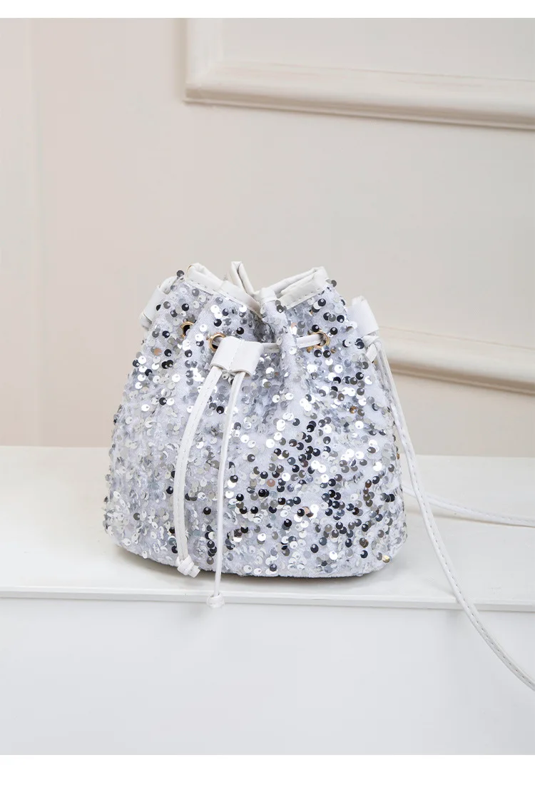 Neue Modische Vielseitige Handtasche mit Kordelzug, Schicke Mehrfarbige Pailletten-Schultertasche mit Großer Kapazität, Geldbörse und Umhängetasche – Detail 29