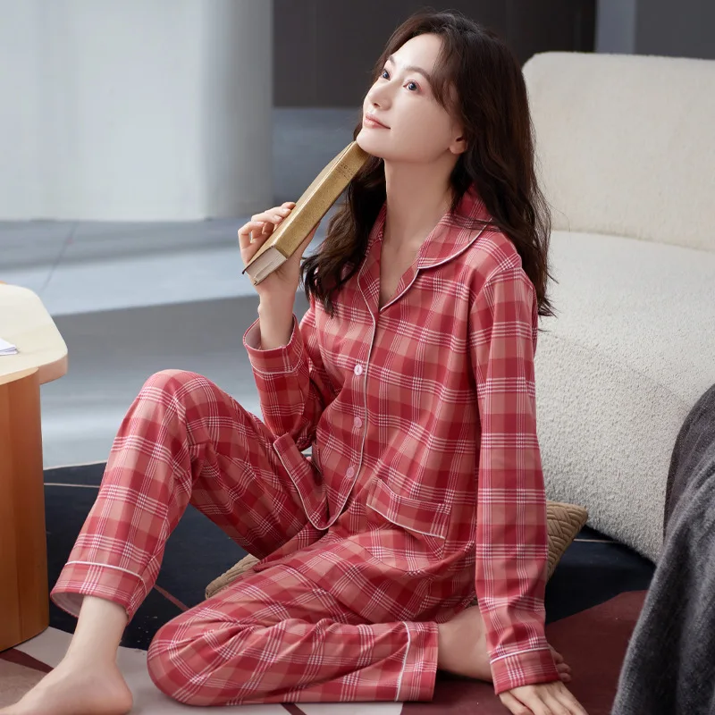 

Женский хлопковый кардиган с длинными рукавами, пижамный комплект, мягкая и уютная осенняя одежда, идеально подходящая для многослойных платьев или юбок