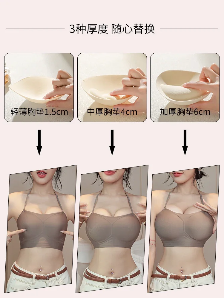 Rückenfreier BH für Damen, dick gepolstert, Push-Up, selbstklebend, klebrig, unsichtbarer BH, kleine Büste, trägerlos, umwandelbar, Bralette, Strand-Essential