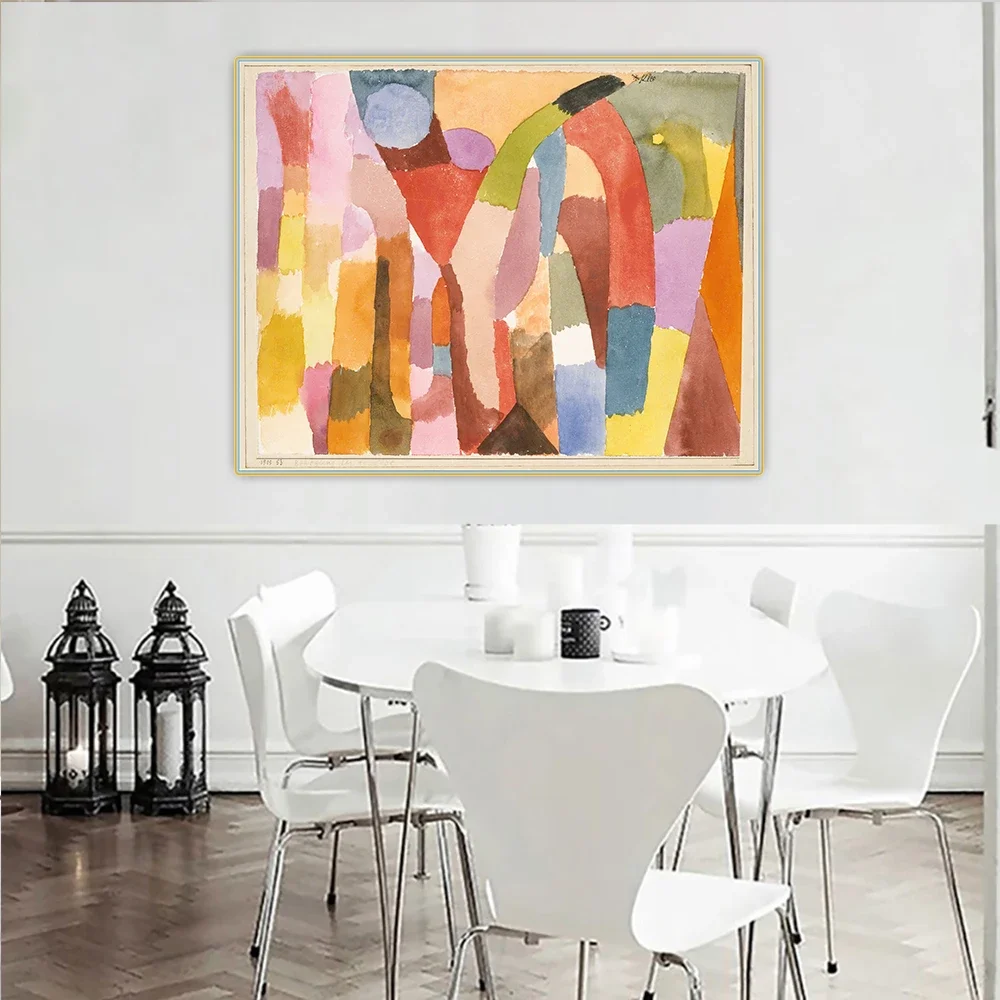 Paul Klee《Theater Mountain Construction》Abstract Canvas Oil Painting Artwork Poster Picture Wall Hanging Decor Home Decoration