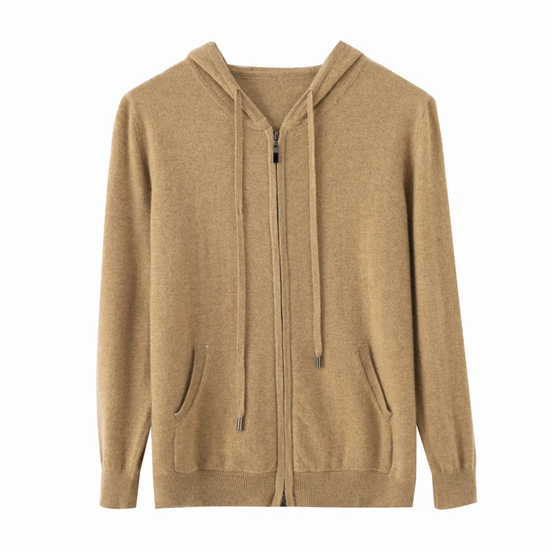 

Выбор мужской осенне-зимний кашемировый свитер на молнии, кардиган с капюшоном, однотонный повседневный толстый 100% кашемировый трикотаж, топы с длинными рукавами