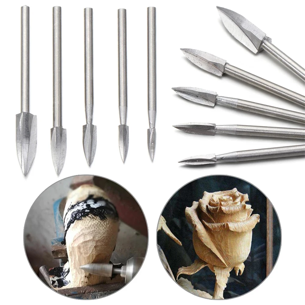 5Pcs Wood Carving Drill Bit HSS Engraving Drill Bit Set Solid Carbide Root Milling Grinder Burr Precise Woodworking Carve Tools