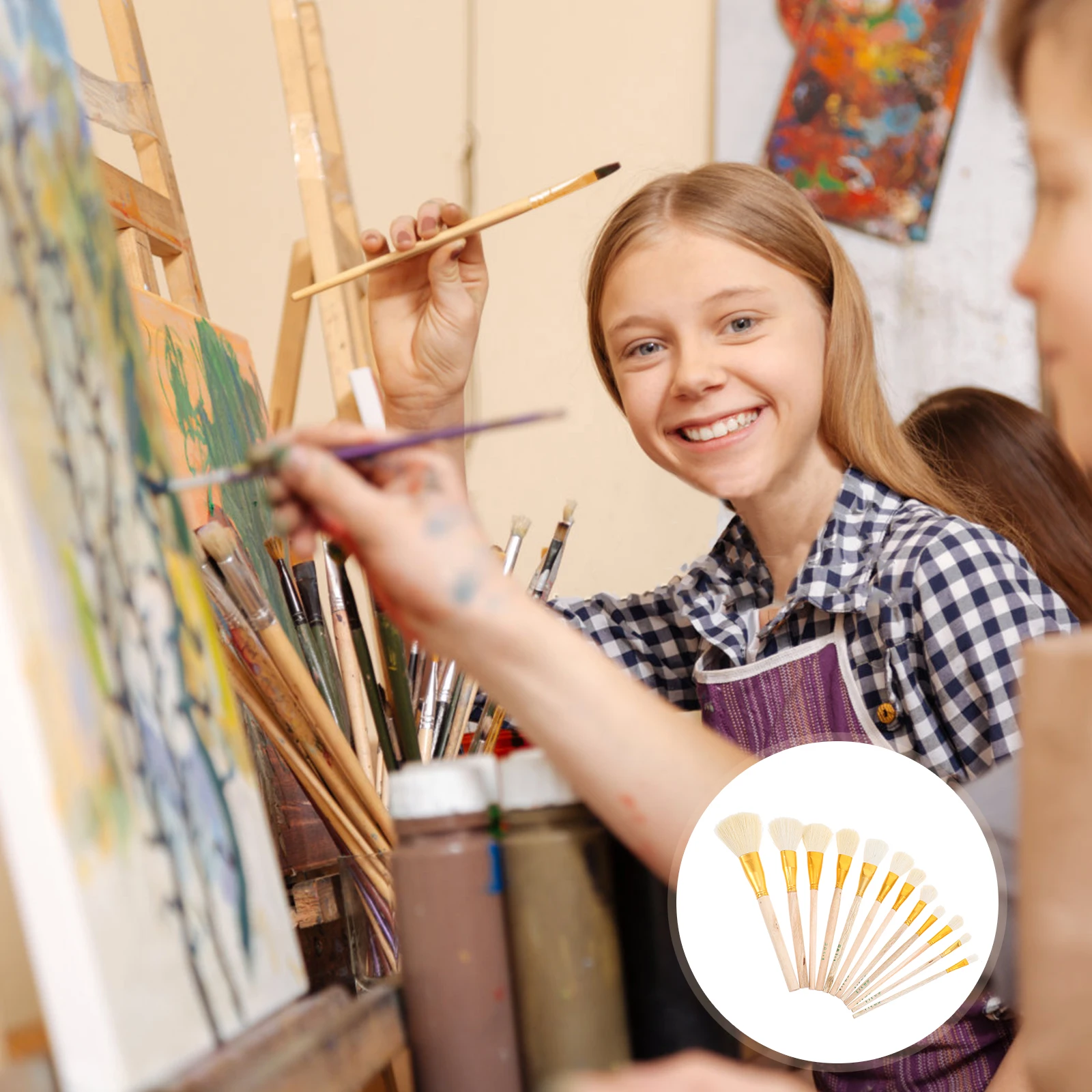 

12Pcs Wooden Handle Wool Bristle Brushes Gilding Painting Art Template Brush Gilding Painting Wooden Handle Paintbrushes