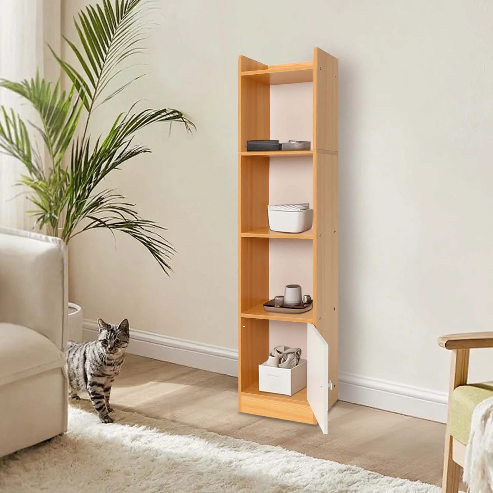 

Modern Storage Cabinet with 4 Tiers, Compact Floor Standing Organizer for Living Room, Bedroom, Office, Small Spaces