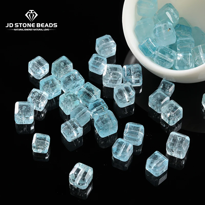 

1 Pc Natural Stone Blue Topaz Carved Square Faceted Shape Bead With Hole for Jewelry Making DIY Necklace Bracelet Accessory