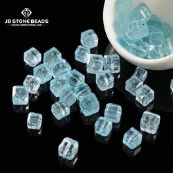 1 Pc Natural Stone Blue Topaz Carved Square Faceted Shape Bead With Hole for Jewelry Making DIY Necklace Bracelet Accessory