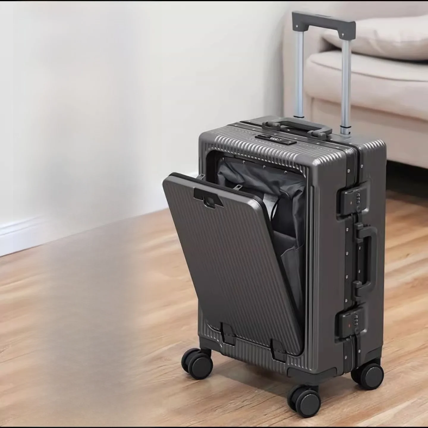 High-End Lightweight Lage Bag Multi-Function USB Front Opening Travel Suitcase with Pull Rod And Password Boarding Box