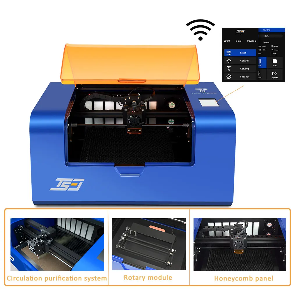 Twotrees TS3 레이저 타각기 연기 내부 순환 정화 시스템, 와이파이 앱 오프라인 제어, 80W 
