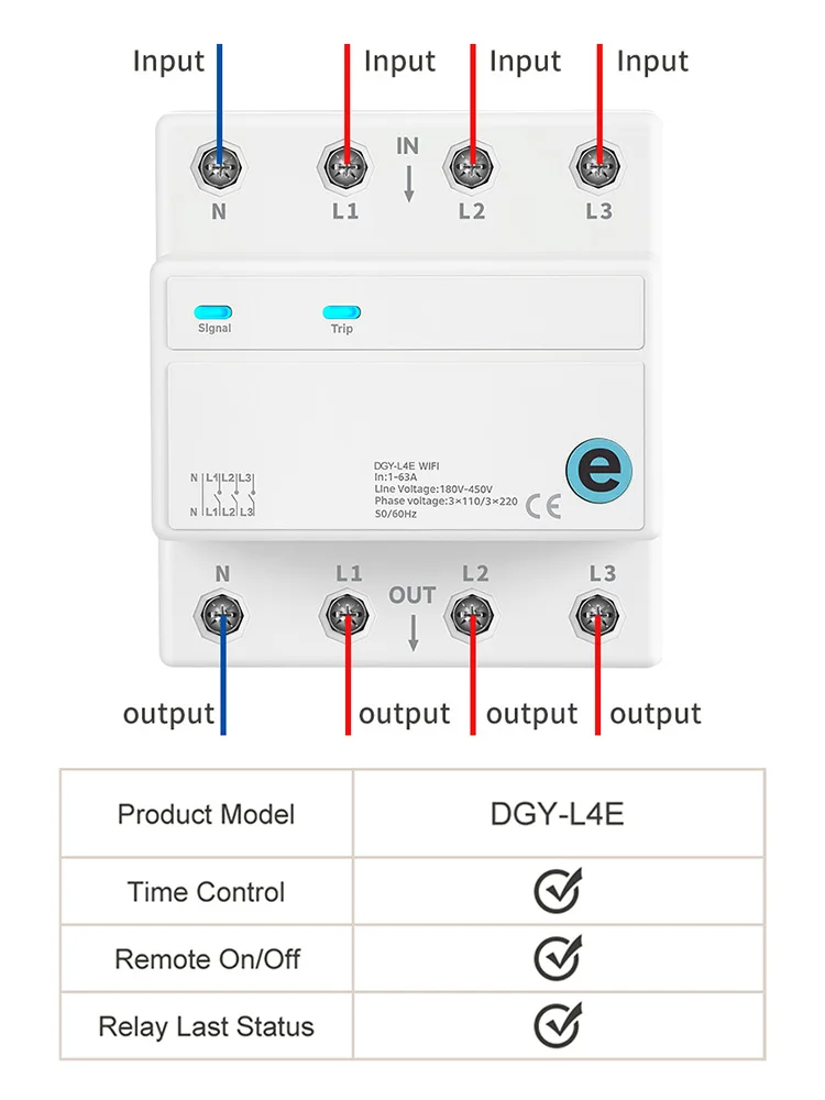 Wyłącznik 4P WIFI Smart Switch z pilotem zdalnego sterowania, typ L na szynę DIN, timer z funkcją odliczania i cyklicznego włączania, współpracuje z aplikacją EWeLink. — 2