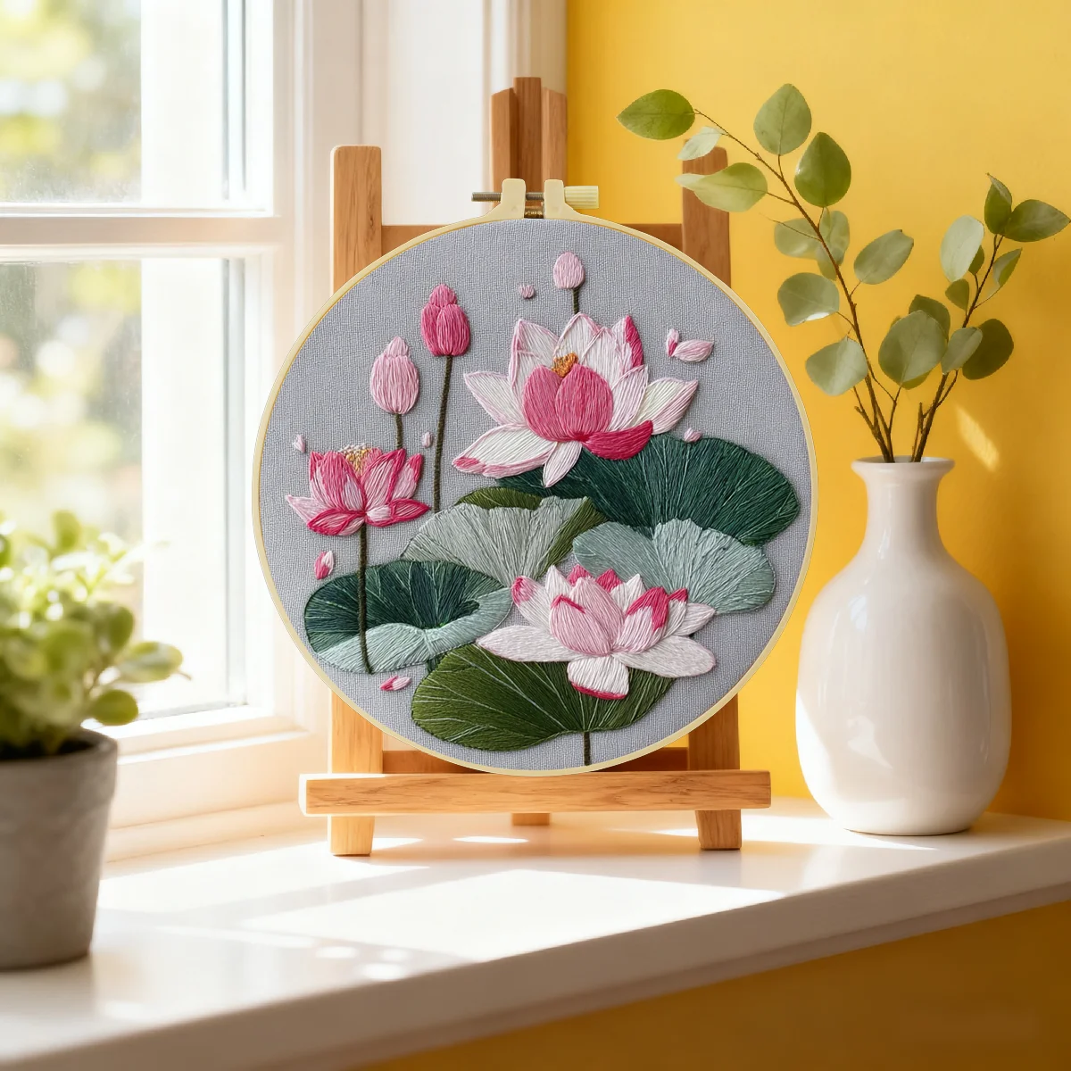 1 Stück 20X20CM/15X15CM 7,87/6,3 Zoll Lotus-Stickerei-Starter-Kit DIY-Kit DIY-Stickerei-Set Handarbeiten Nadelkunst Malerei – Detail 1