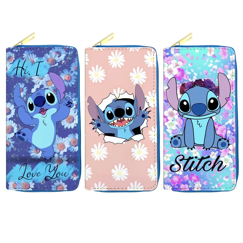 New Anime Disney Stitch Wallet Kawaii Lilo & Stitch Long Zipper Coin Purse Cartooon Makeup Bag Passport Bag Children Gifts