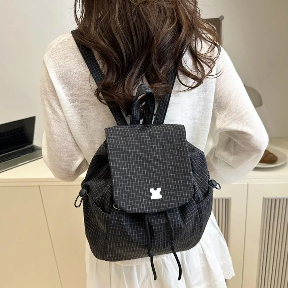 Nueva mochila a cuadros con cordón, mochila coreana informal de viaje para estudiantes, mochila ligera para montañismo