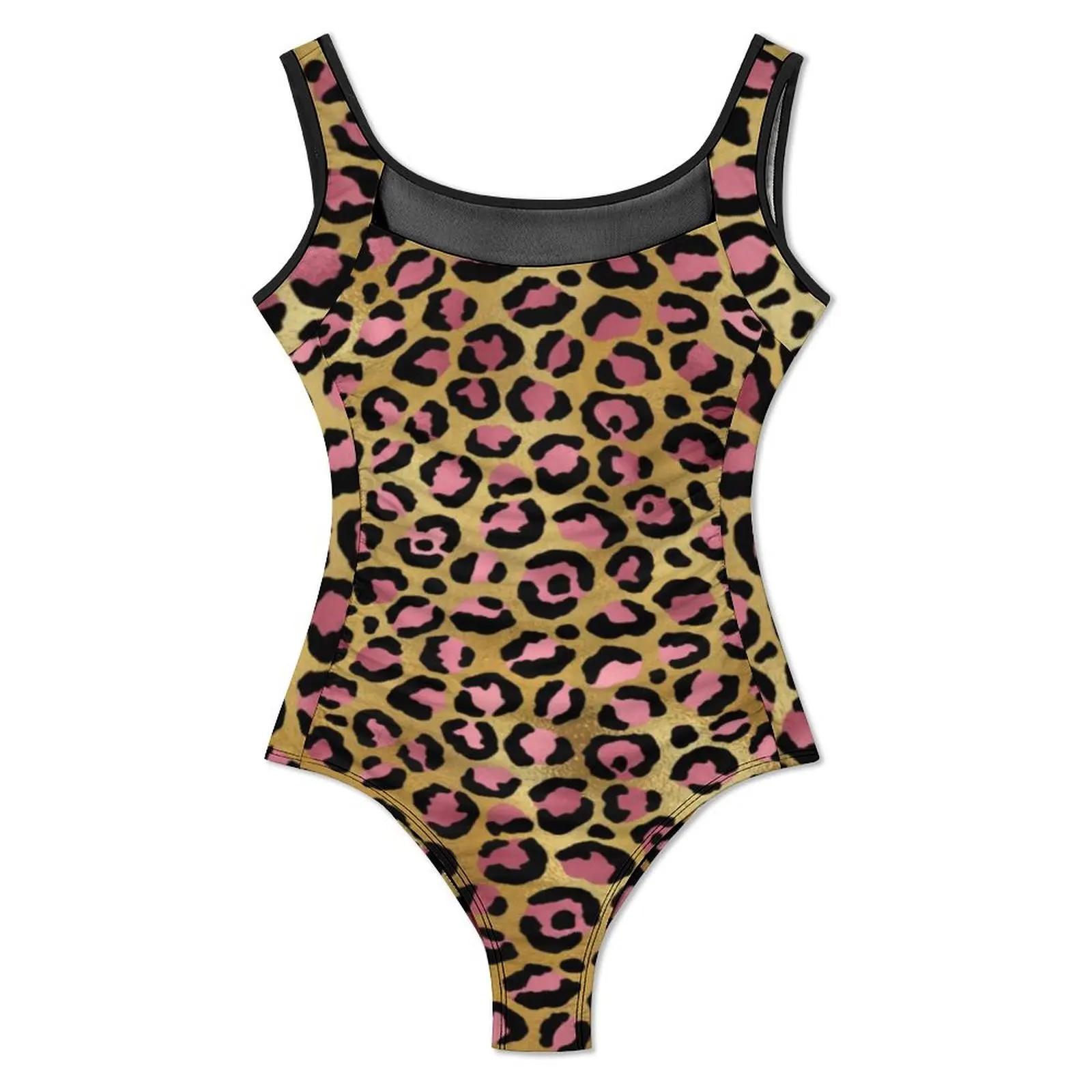 Gold Pink Leopard Swimsuit Animal Print One-Piece Swimwear Push Up Fashion Monokini Sexy Sport Pattern Beachwear