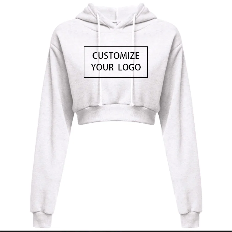 Diy Your Own Design Print Pattern Customize Summer Long Sleeve Hoodies Solid Color Midriff Costume Women  Fashion 10 Colors Tops