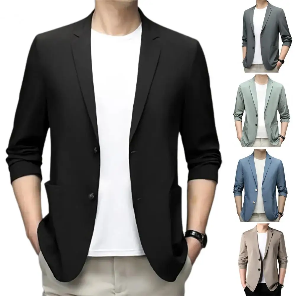 Formal Men Business Jacket Cardigan Men Suit Coat Slim Fit Turn-down Collar Men Suit Jacket  Commuting