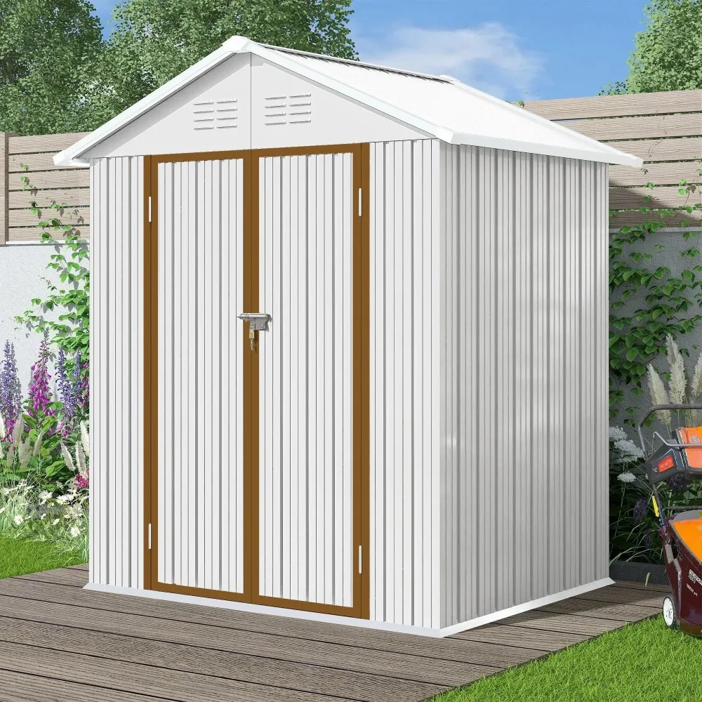 

6' x 4' Outdoor Storage Shed, Metal Garden Shed with Lockable Doors, Tools Storage Sheds for Backyard, Patio, White