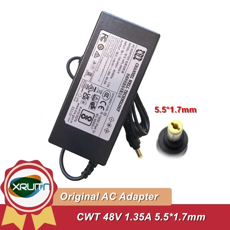 Original CWT 48V 1.35A 65W AC DC Adaptor KPL-065S-II VI For Hikvision Video Recorder NVR POE Power Supply Charger Adapter