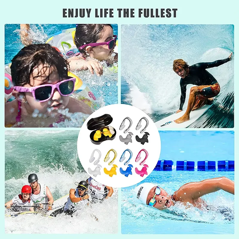 سدادات أذن للسباحة من السيليكون مع مجموعة مشبك أنف - سدادات أذن للنوم بخاصية إلغاء الضوضاء، تصميم مقاوم للماء وعازل للصوت وصديق للبيئة #6