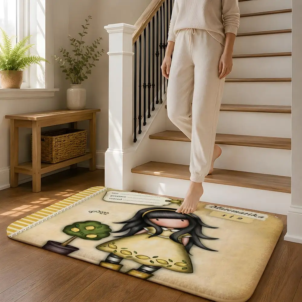 S-Santoro G-Gorjuss Floor Mat Flannel Rug Non Slip Absorbent Soft Washable For Entryway Hallway Bathroom Kitchen Decor