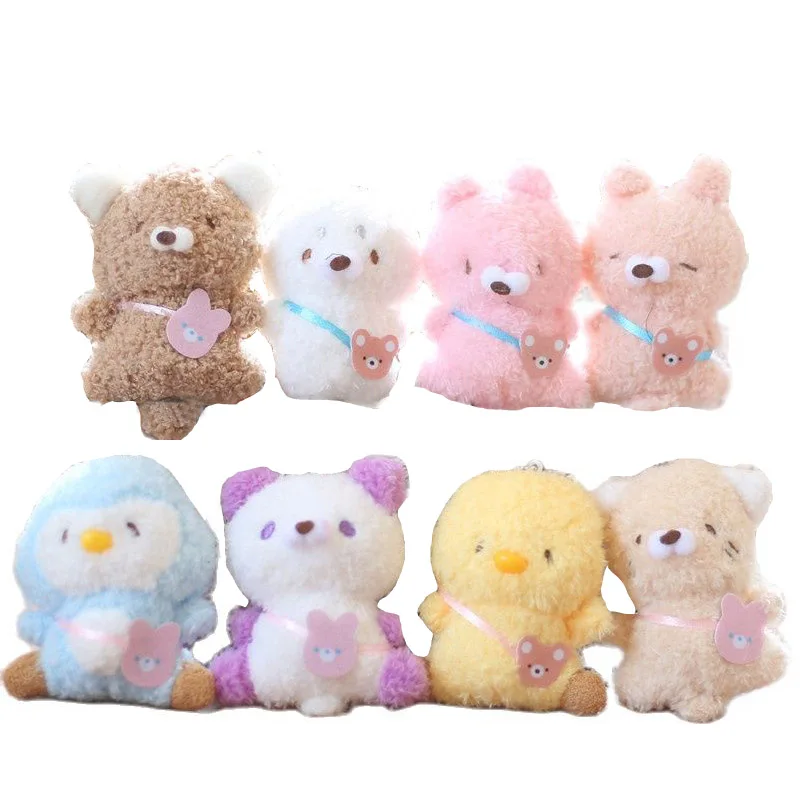 

24 шт./лот, 10 см, милый маленький желтый цыпленок, кролик, медведь, плюшевые игрушки, подвески, маленький пингвин, утка, брелок для ключей, сумка, очаровательные подарки