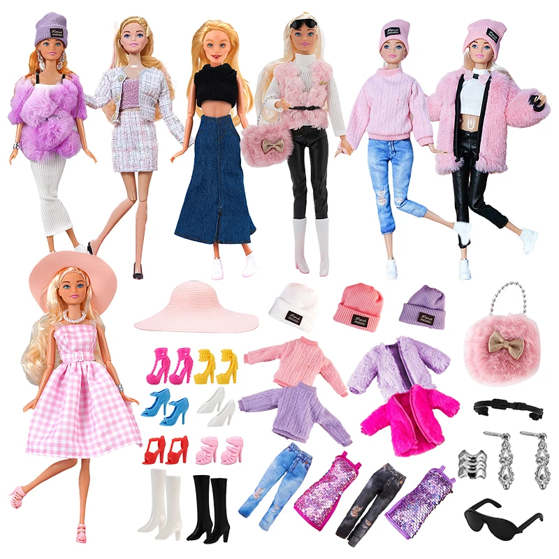 1Set Doll Clothes Outfit Dress Fashion Coat Hats Sweater Pant Clothing For Barbie Doll Clothes Doll Accessories Girl's Toy Gifts