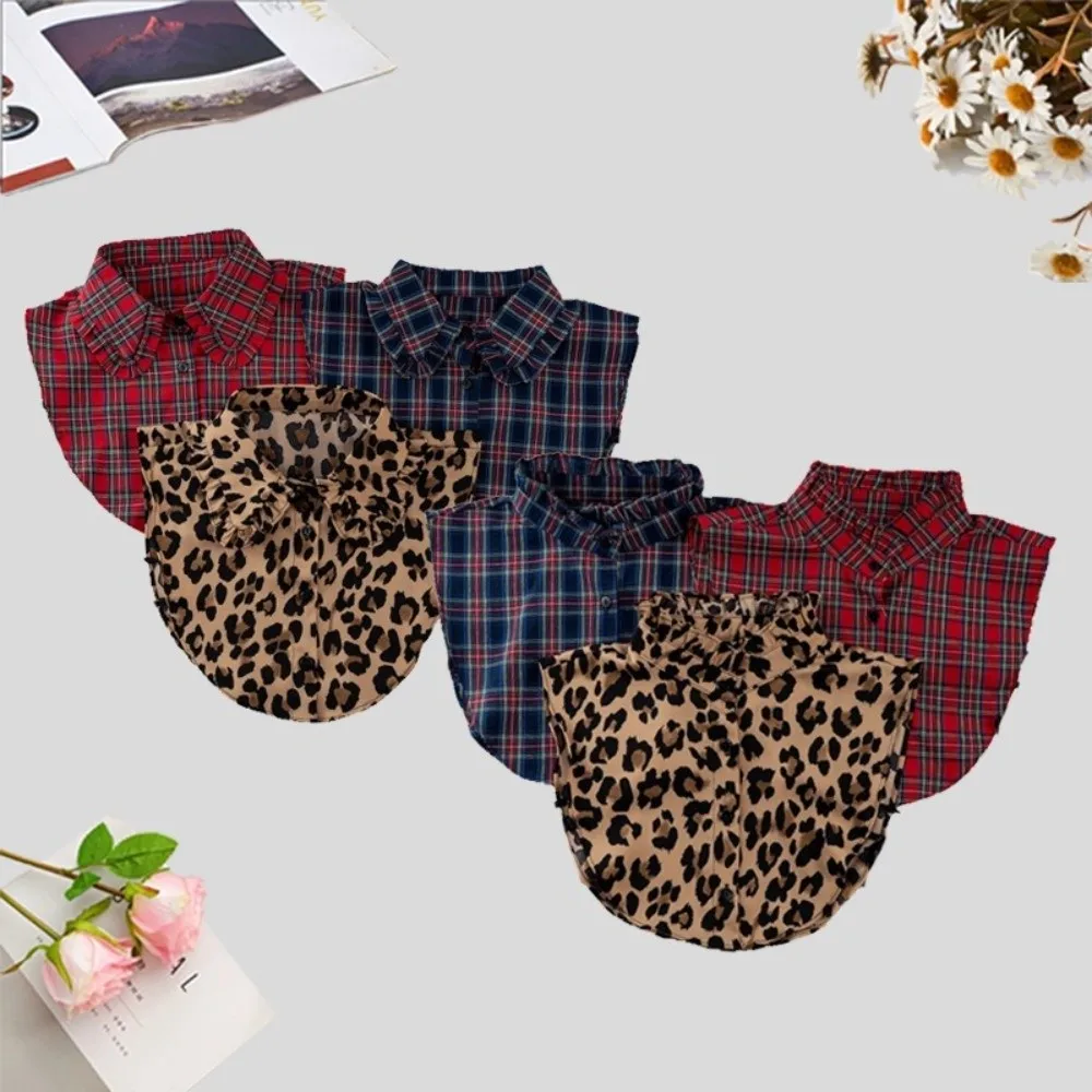 Ruffled Design Faux Shirt Collar Plaid Leopard Print Versatile Style False Collar Insert Half Blouse Type Blouse Collar
